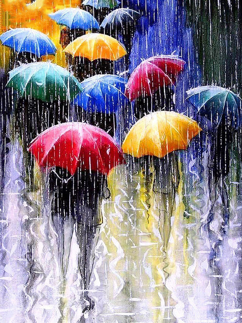 DIY Diamantkonst - Färglada paraplyer